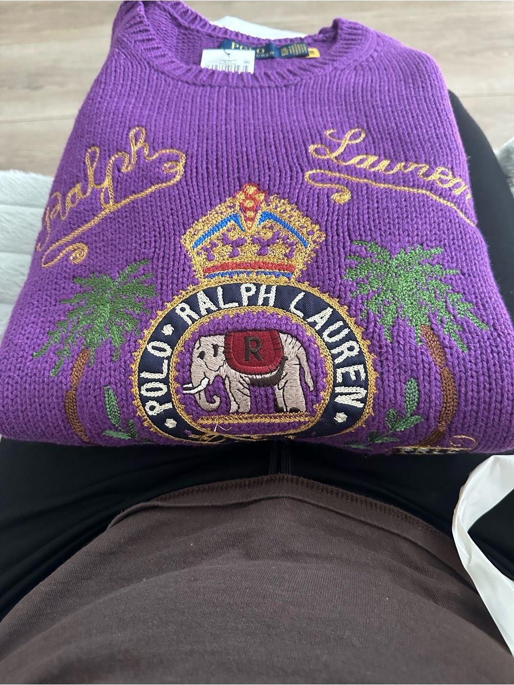 Polo by Ralph Lauren Purple Embroidered Crewneck Sweater with Crest